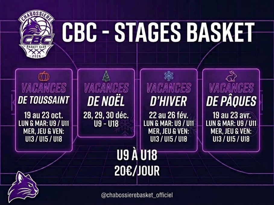 🏀 STAGES BASKET CBC — SAISON 2026 / 2027 : LE PROGRAMME COMPLET !